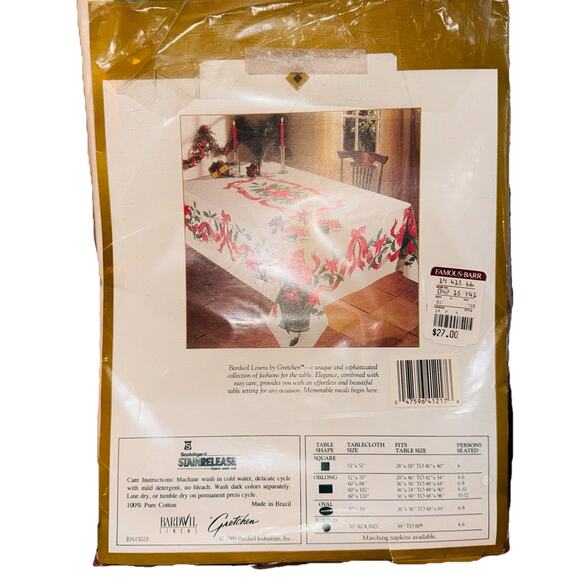 Vtg Christmas Holiday Tablecloth Bardwil 60”x120”Oblong Or Rectangular Evergreen - Picture 3 of 4